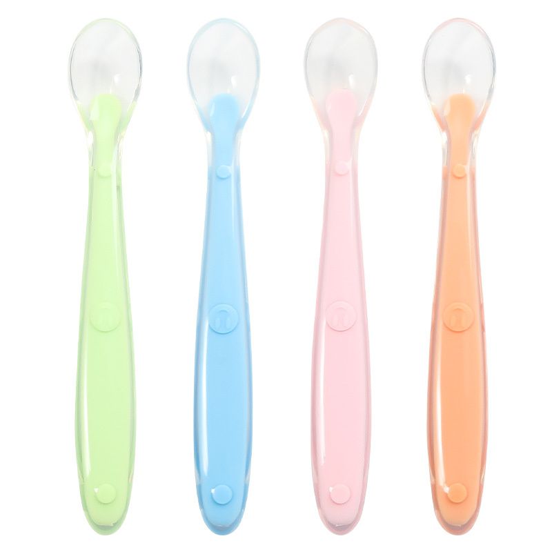 Baby Feeding Spoon Soft Silicone Spoons Training Spoon Temperature Sensing Feeding Feeder Flatware for Child kids Infants