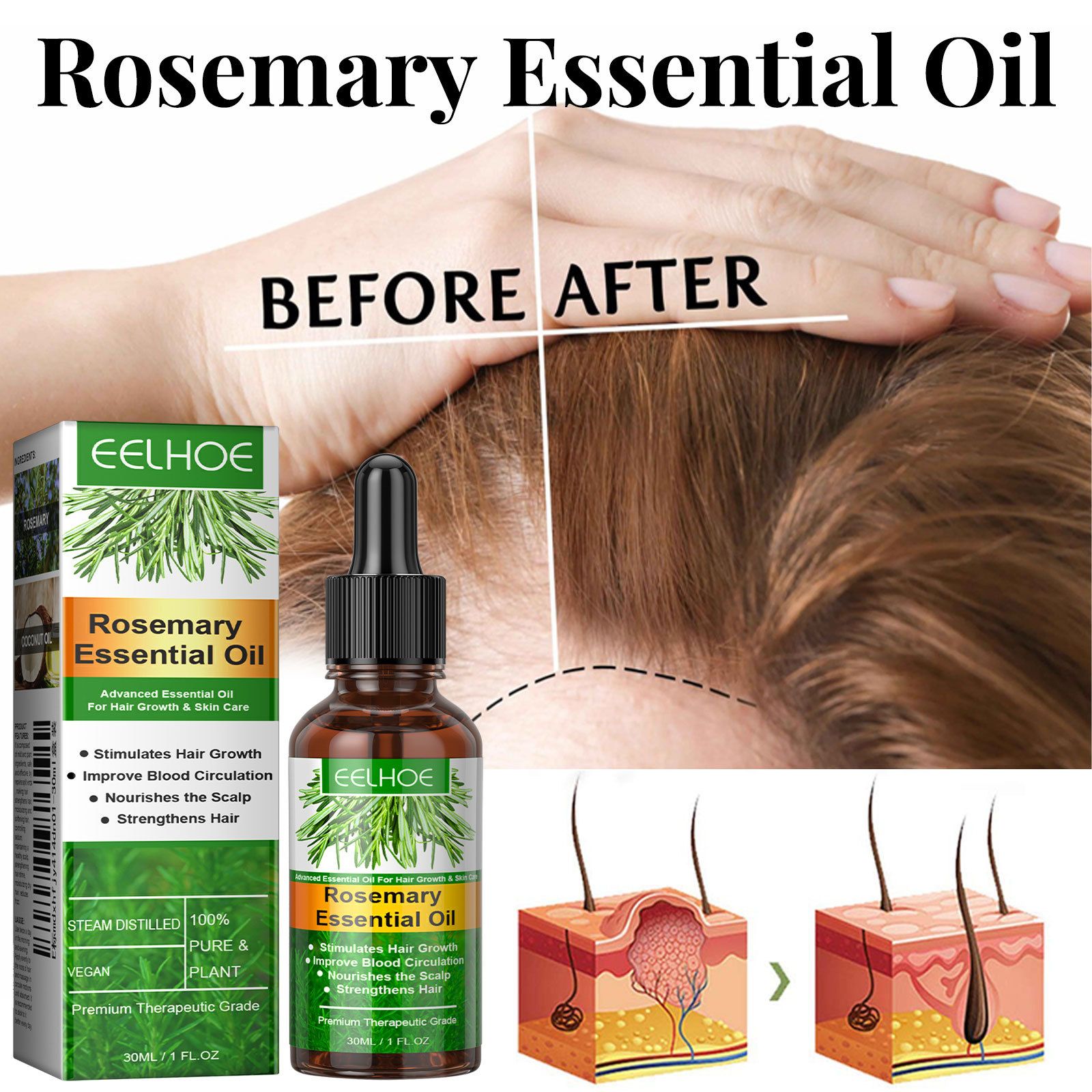 30ml Hair Growth Rosemary Oil Fast Growing Hair Essential Oil Beauty Hair Care Prevent Hair Loss Scalp For Men Women
