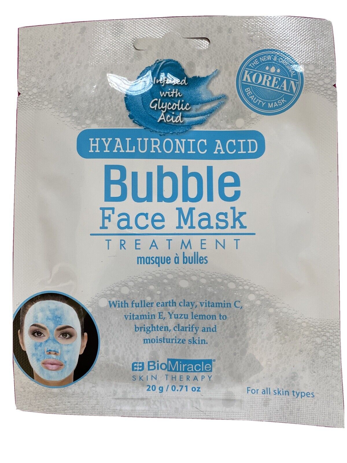 Bio Miracle Hyaluronic Acid Bubble Face Mask with Vitamin C and E and Yuzu Lemon, Infused With Glycolic Acid and Earth Clay For Natural Nutrients