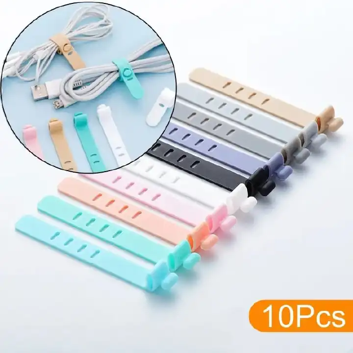 10 Pieces Silicone Reusable Colorful Adjustable Fastening Earphones Cable Ties