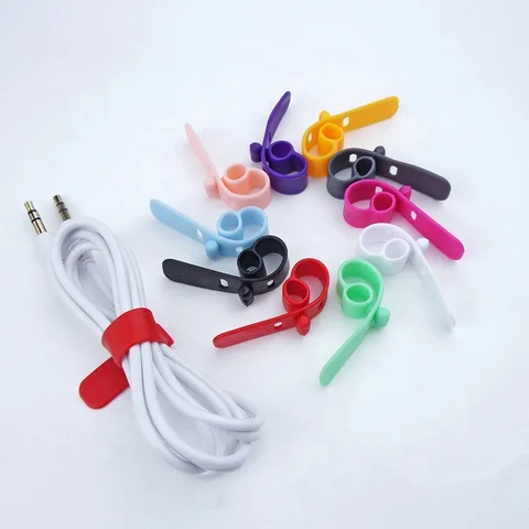 10 Pieces Silicone Reusable Colorful Adjustable Fastening Earphones Cable Ties