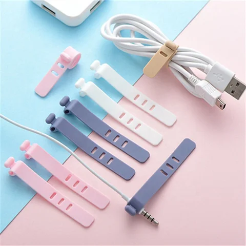 10 Pieces Silicone Reusable Colorful Adjustable Fastening Earphones Cable Ties