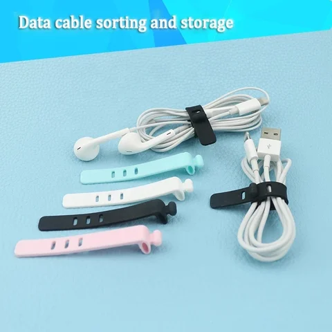 10 Pieces Silicone Reusable Colorful Adjustable Fastening Earphones Cable Ties