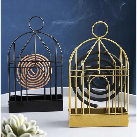Creative Birdcage shape mosquito coil holder Retro Portable Iron Mosquito Coil rack Incense Burner Metal Frame