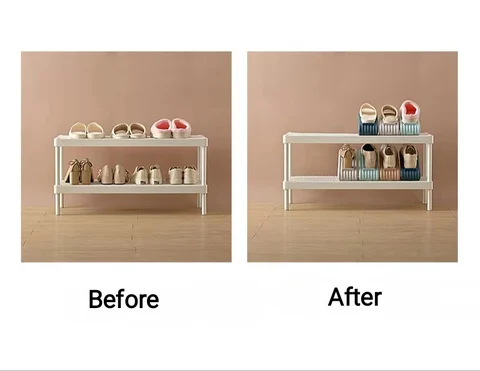 High Quality Plastic Adjustable Double-layer Stackable Shoe Rack Space Organizer 50% Space-Saving Storage Rack Holder