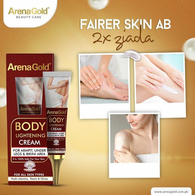 Arena Gold Body Lightening Cream for Armpit, Under Legs & Bikini Area. Removes Dark Spots, Dark Areas,  Scars, Lightens the skin, Brightens, Moisturizes, Smooth and Evens the skin tone