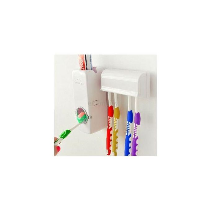 Toothpaste dispenser with 5 brush holder