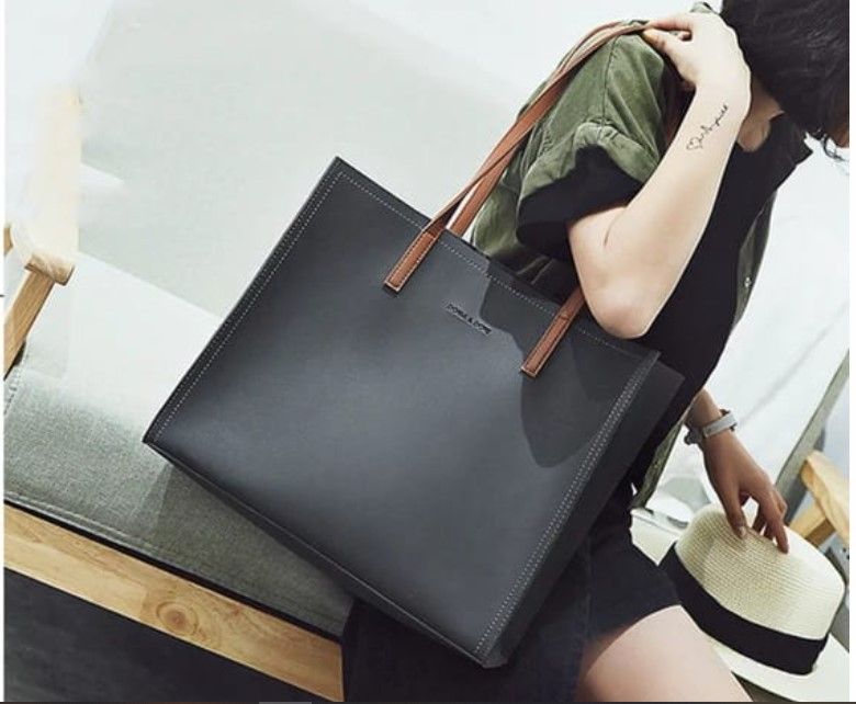 Black with brown handle Ladies Casual Handbag Women Tote Bag