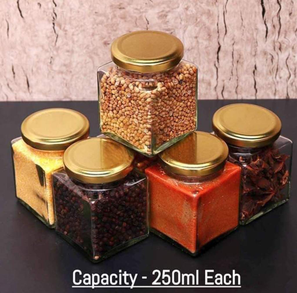 5pcs/10pcs 250 ml Square Shaped multipurpose Glass Storage Jars home organization/pantry storage/spice jars