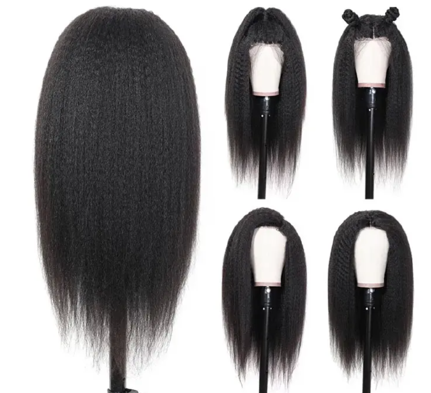 Synthetic Hair Natural Smooth Long Black Hair Wigs Synthetic Kinky Straight Wigs