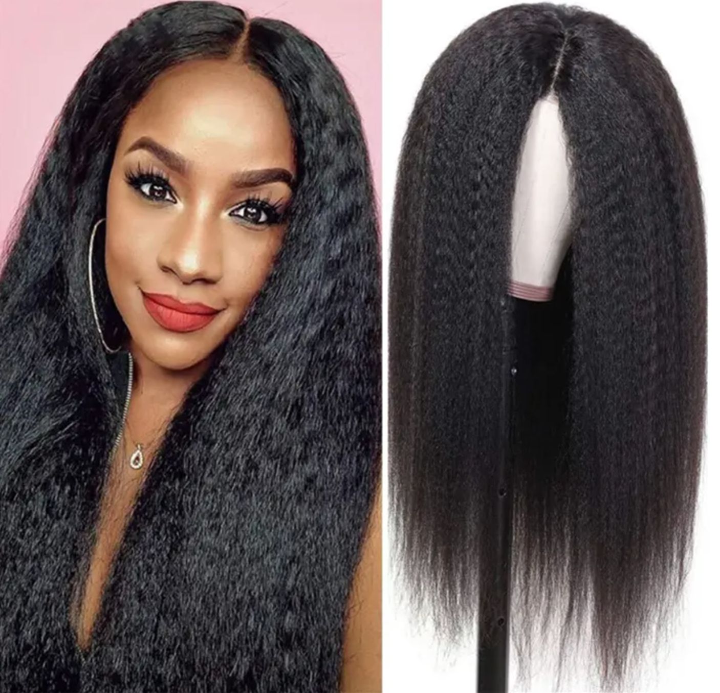 Synthetic Hair Natural Smooth Long Black Hair Wigs Synthetic Kinky Straight Wigs