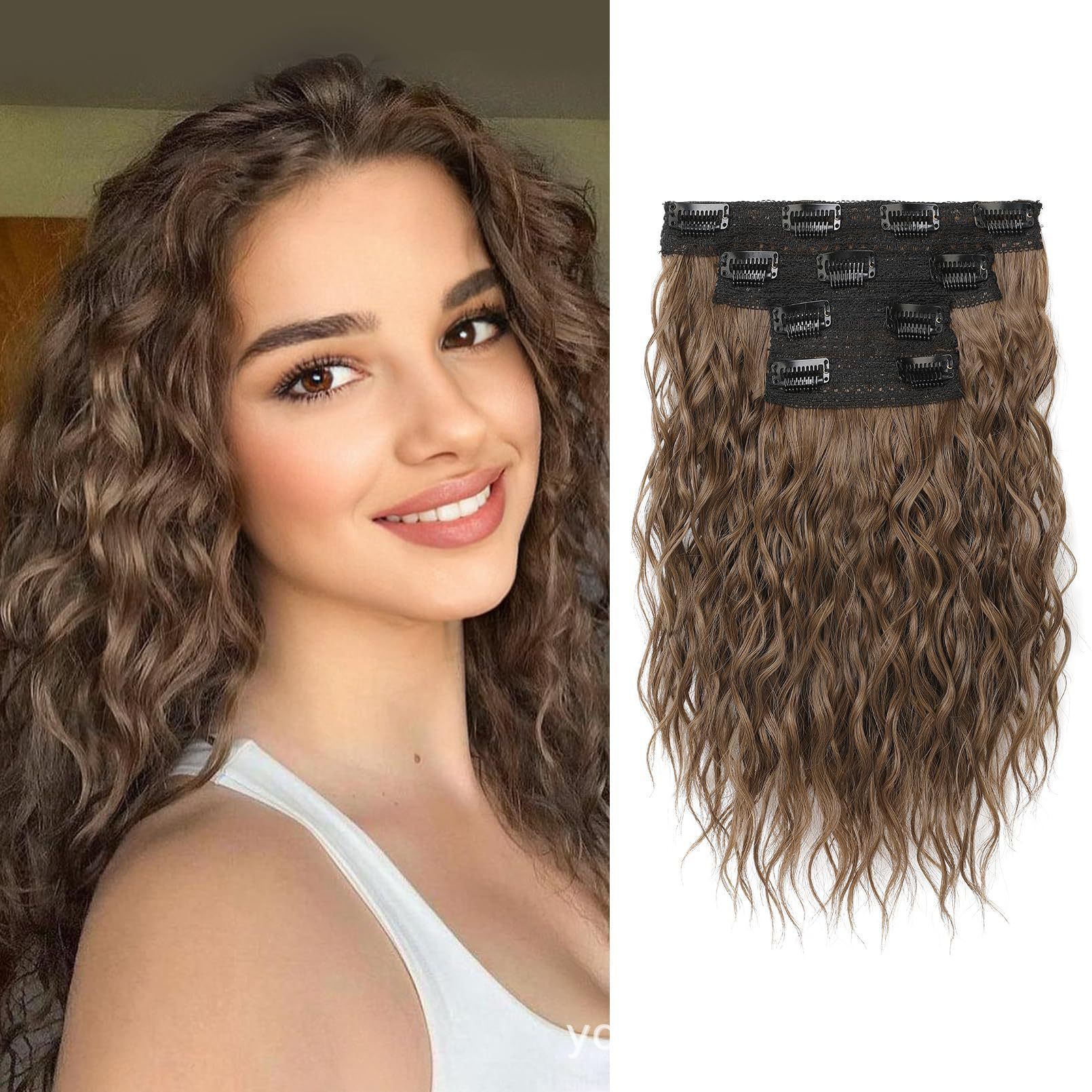 4pcs/set clip hair extension sythentic hair water wave texture 12" hair extension
