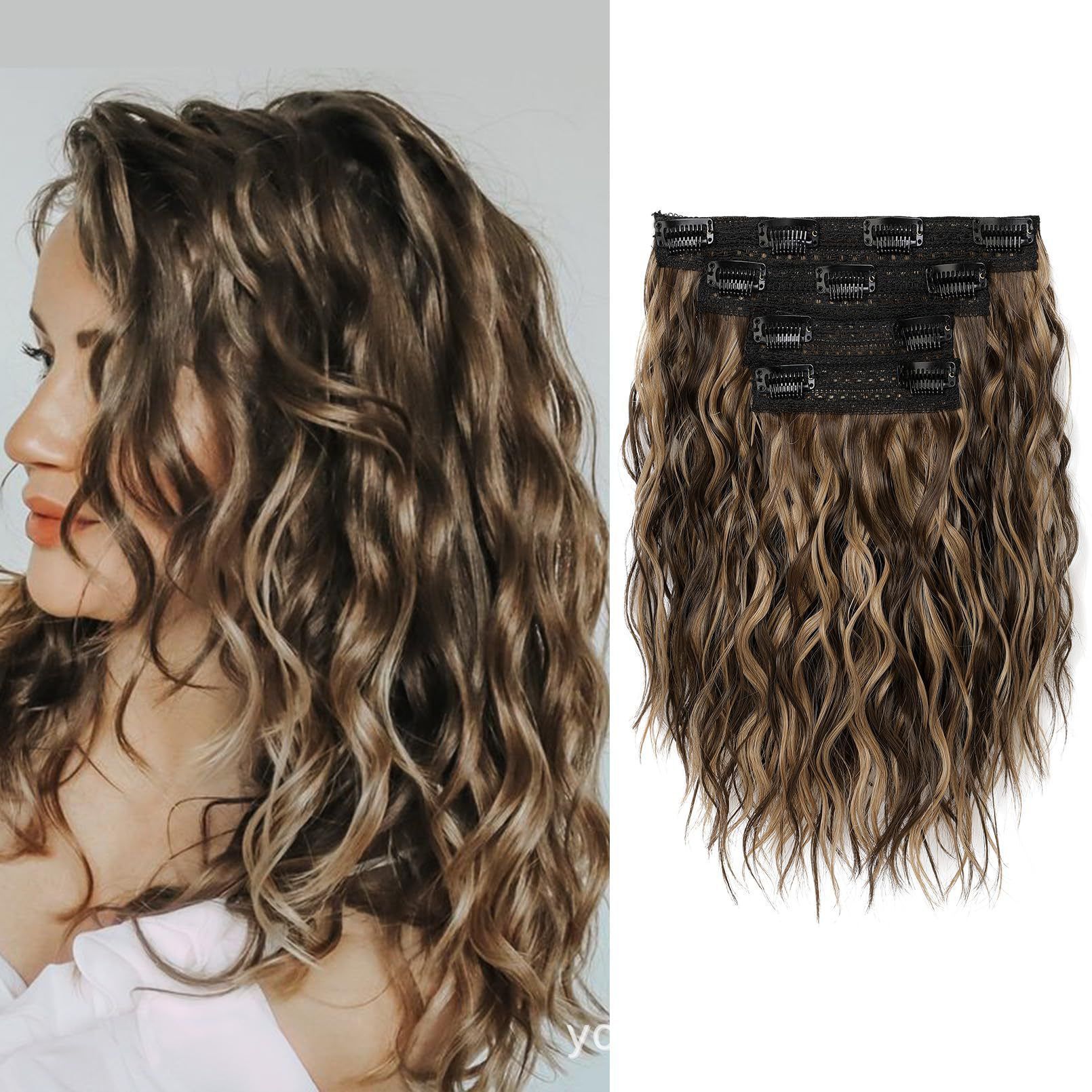 4pcs/set clip hair extension sythentic hair water wave texture 12" hair extension