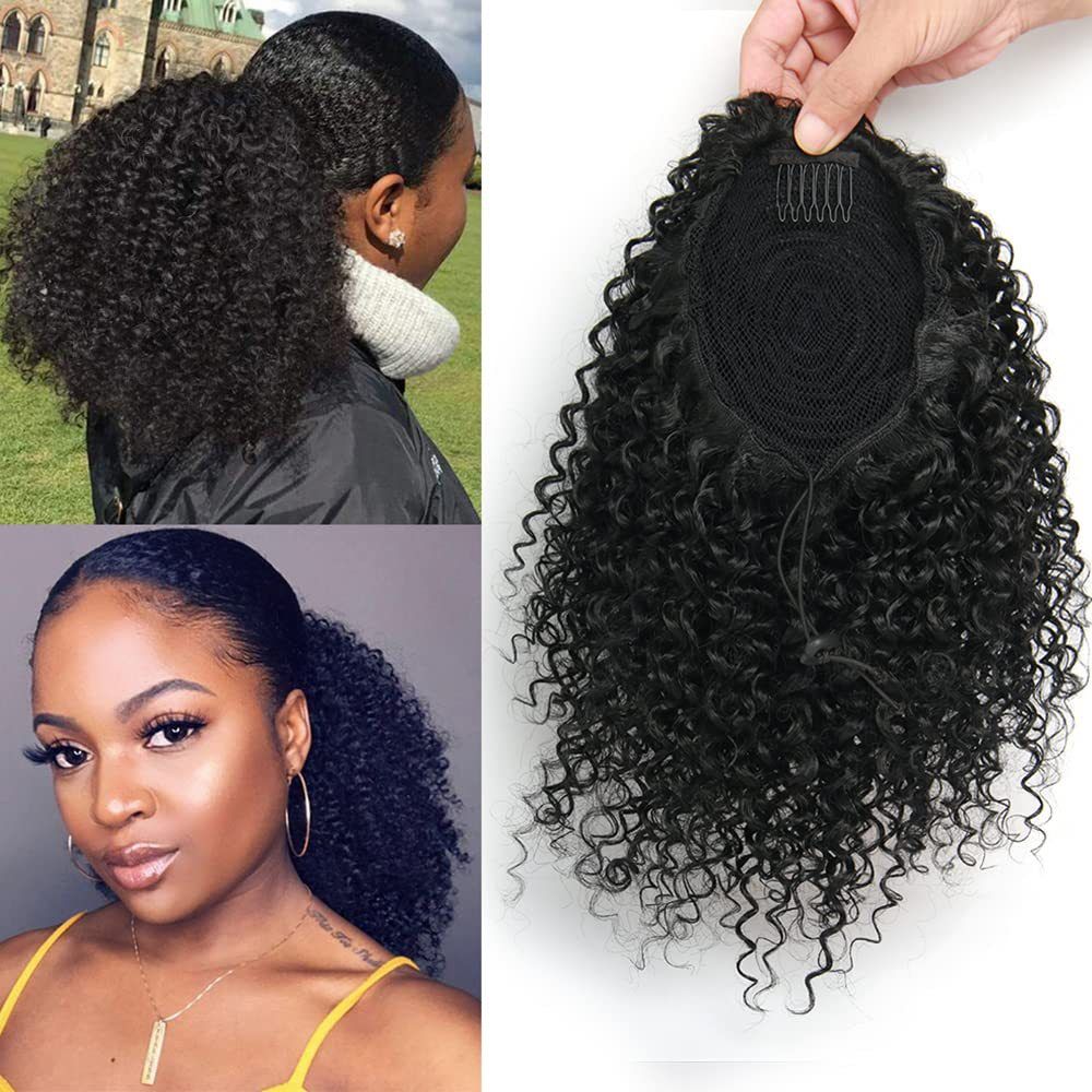 15” 20g Small African curly ponytail wig Fluffy explosive caterpillar chemical fiber hair drawstring short ponytail