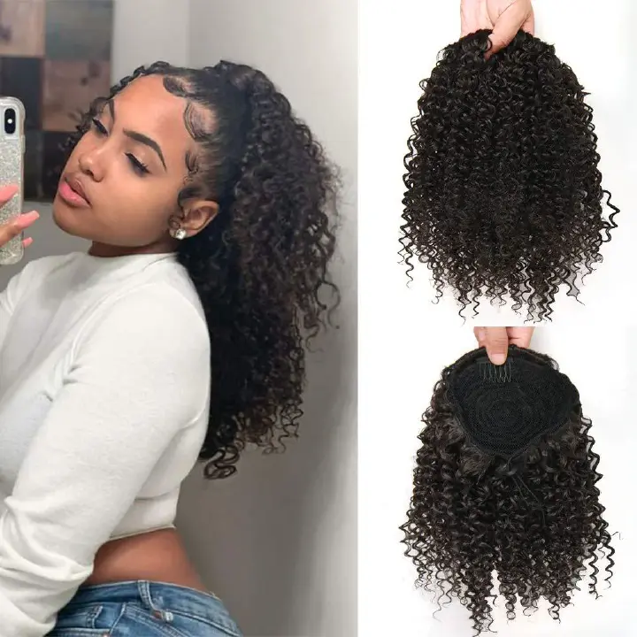15” 20g Small African curly ponytail wig Fluffy explosive caterpillar chemical fiber hair drawstring short ponytail