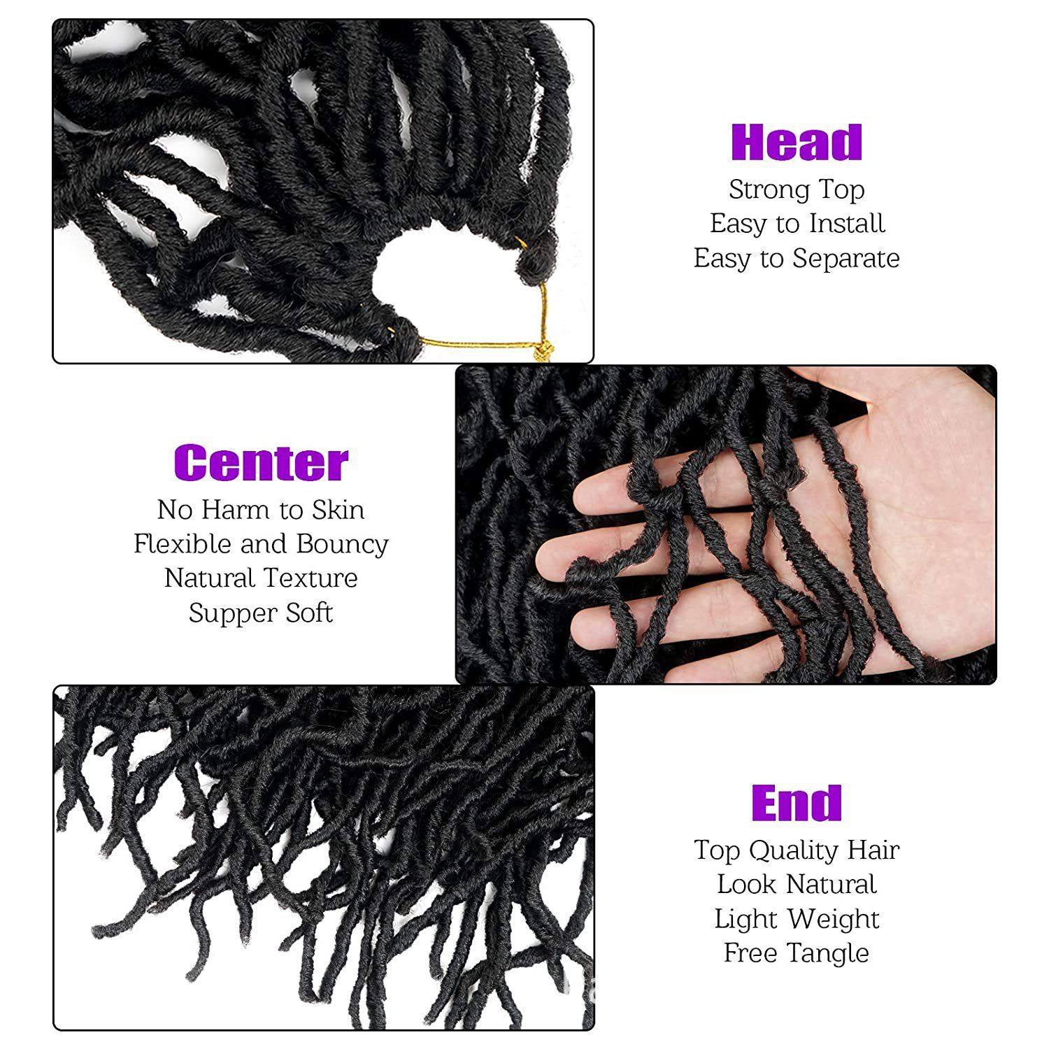 24 inch earthworm worm Nu locs Faux locs African dreadlocks chemical fiber crochet hair braided hair wig braid