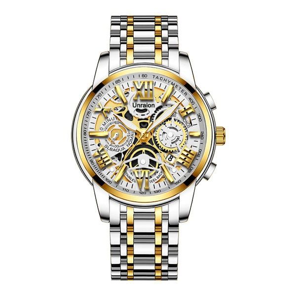 2024 New Africa Fashion Unraion Fully Automatic Watch Men's Calendar Glow-in-the-dark Non-mechanical Watch Hollow Business Quartz Watch 30m Waterproof Student Watch