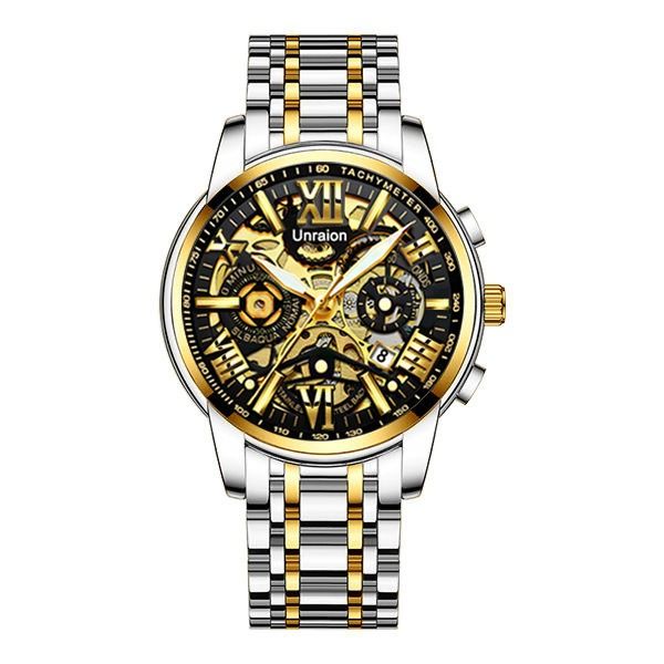 2024 New Africa Fashion Unraion Fully Automatic Watch Men's Calendar Glow-in-the-dark Non-mechanical Watch Hollow Business Quartz Watch 30m Waterproof Student Watch