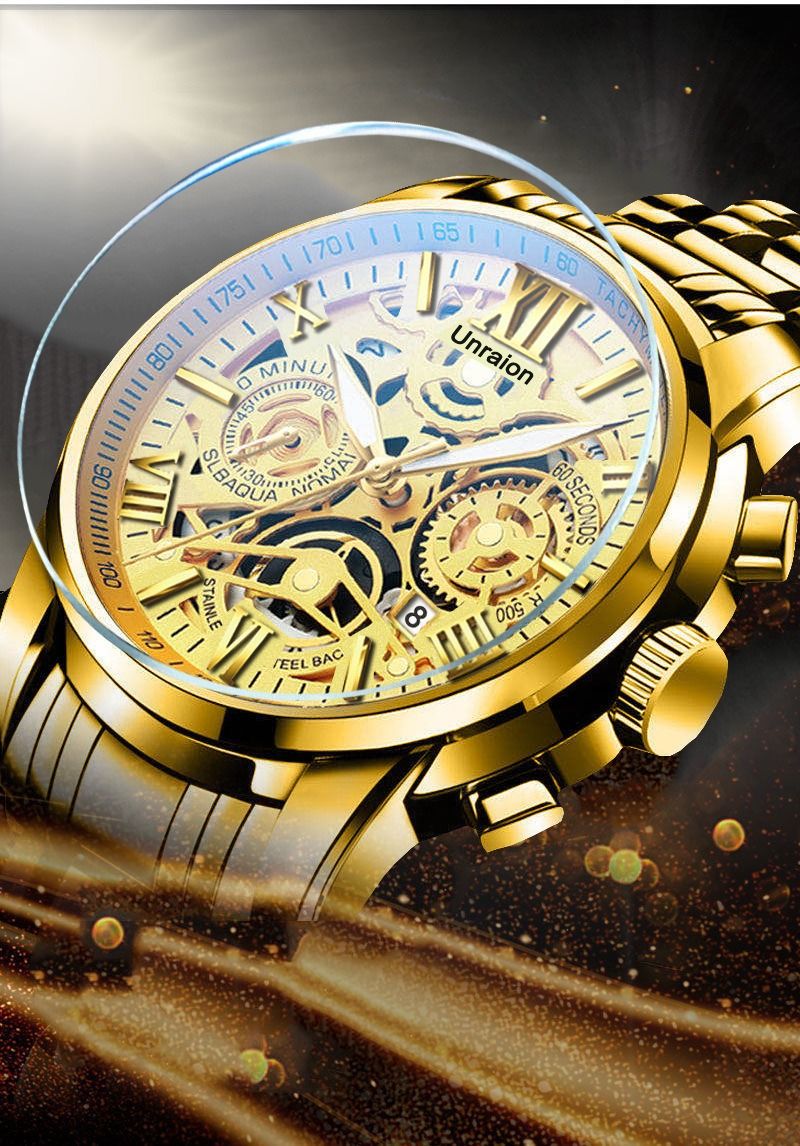 2024 New Africa Fashion Unraion Fully Automatic Watch Men's Calendar Glow-in-the-dark Non-mechanical Watch Hollow Business Quartz Watch 30m Waterproof Student Watch