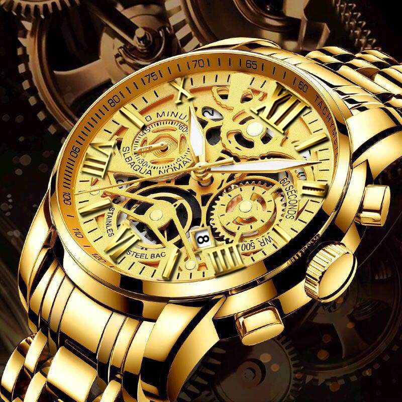 2024 New Africa Fashion Unraion Fully Automatic Watch Men's Calendar Glow-in-the-dark Non-mechanical Watch Hollow Business Quartz Watch 30m Waterproof Student Watch