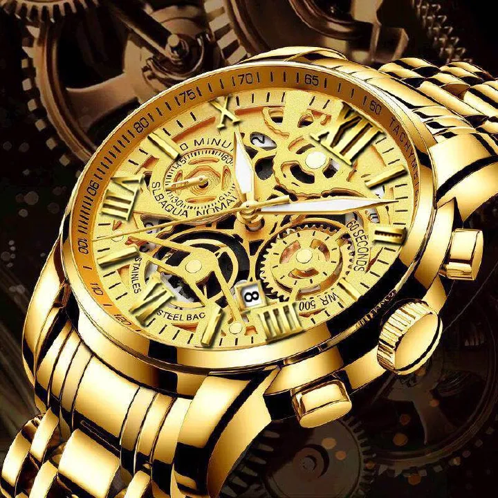 2024 New Africa Fashion Unraion Fully Automatic Watch Men's Calendar Glow-in-the-dark Non-mechanical Watch Hollow Business Quartz Watch 30m Waterproof Student Watch