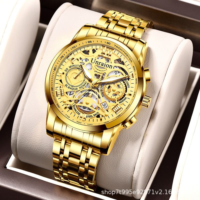 2024 New Africa Fashion Unraion Fully Automatic Watch Men's Calendar Glow-in-the-dark Non-mechanical Watch Hollow Business Quartz Watch 30m Waterproof Student Watch