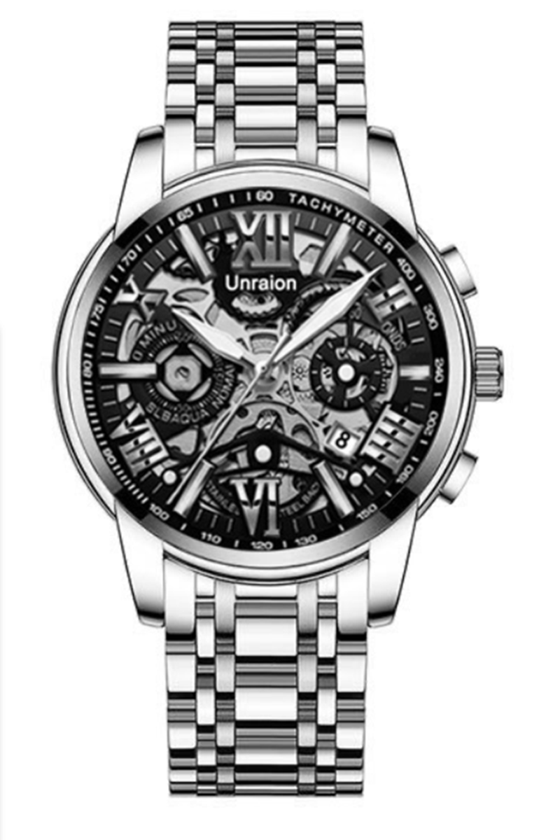 2024 New Africa Fashion Unraion Fully Automatic Watch Men's Calendar Glow-in-the-dark Non-mechanical Watch Hollow Business Quartz Watch 30m Waterproof Student Watch