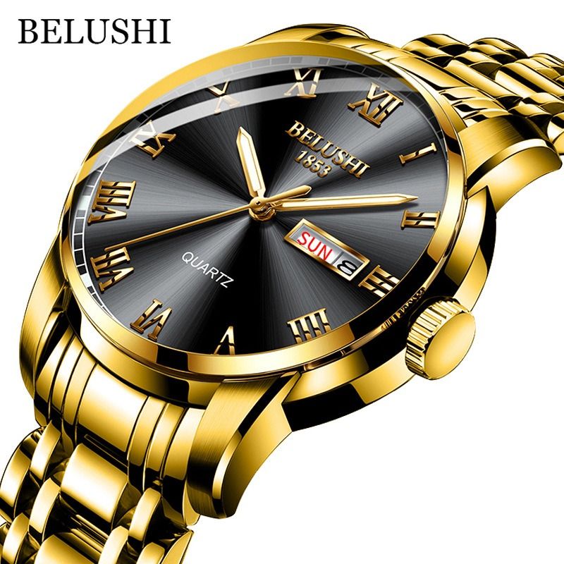 2024 High Quality 30m Waterproof Men's Watch Steel Band Double Calendar Quartz Watches Glow-in-the Dark Calendar Week Display Luminous Calendar School Boy Students  Steel Band Gift Watches