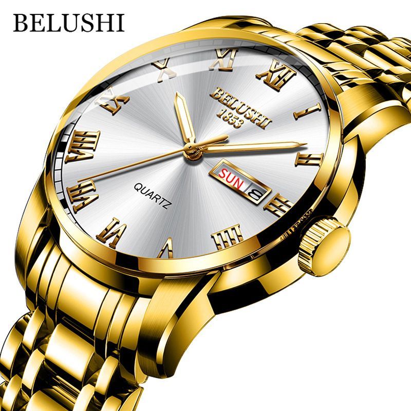 2024 High Quality 30m Waterproof Men's Watch Steel Band Double Calendar Quartz Watches Glow-in-the Dark Calendar Week Display Luminous Calendar School Boy Students  Steel Band Gift Watches