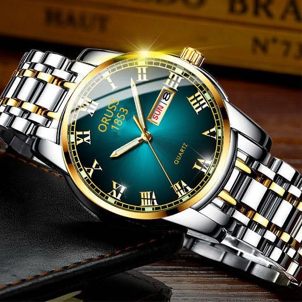 Swiss Brand Fully Automatic Movement Watch Men's Calendar Night Glow Non Mechanical Korean Version Steel Watch Business Leisure Sports Watch Men's Watch