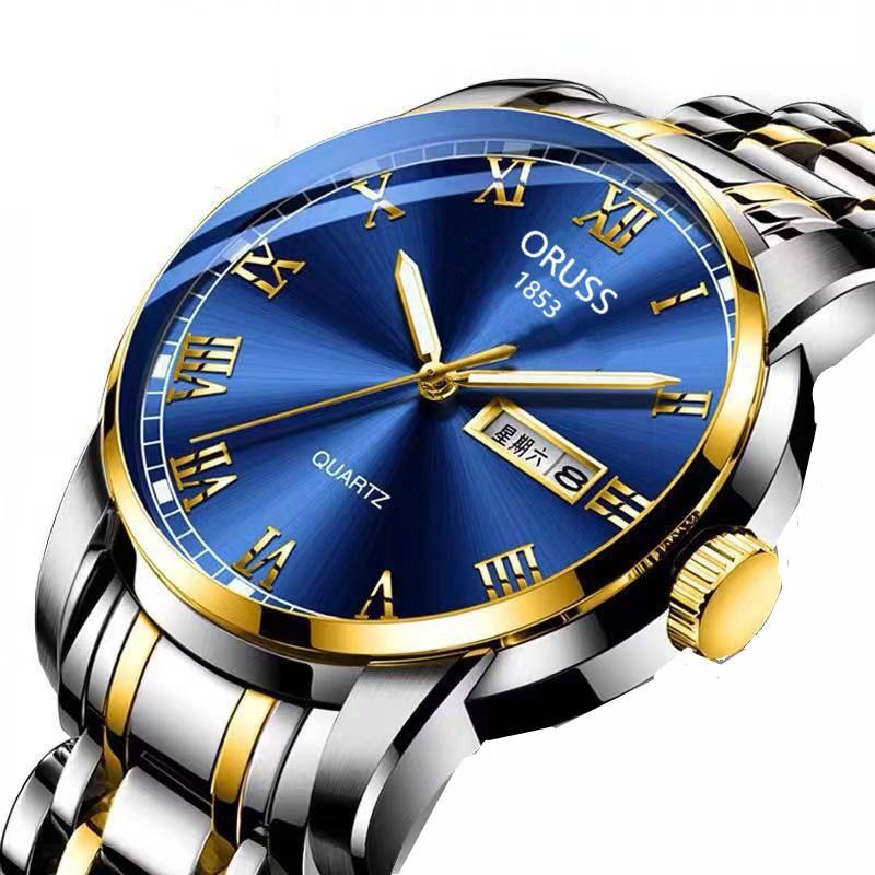 Swiss Brand Fully Automatic Movement Watch Men's Calendar Night Glow Non Mechanical Korean Version Steel Watch Business Leisure Sports Watch Men's Watch