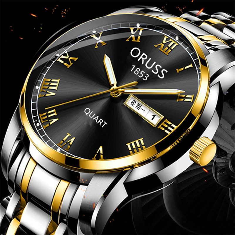 Swiss Brand Fully Automatic Movement Watch Men's Calendar Night Glow Non Mechanical Korean Version Steel Watch Business Leisure Sports Watch Men's Watch