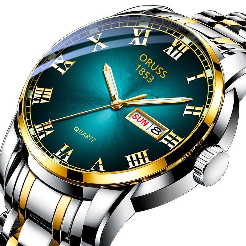 Swiss Brand Fully Automatic Movement Watch Men's Calendar Night Glow Non Mechanical Korean Version Steel Watch Business Leisure Sports Watch Men's Watch