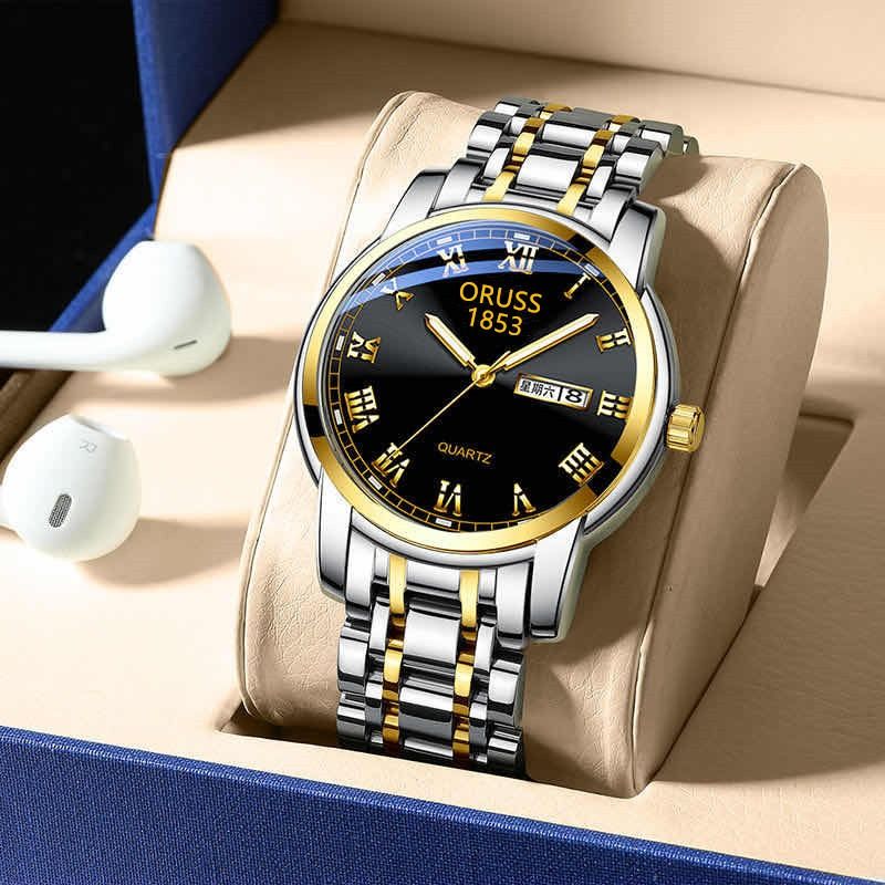 Swiss Brand Fully Automatic Movement Watch Men's Calendar Night Glow Non Mechanical Korean Version Steel Watch Business Leisure Sports Watch Men's Watch