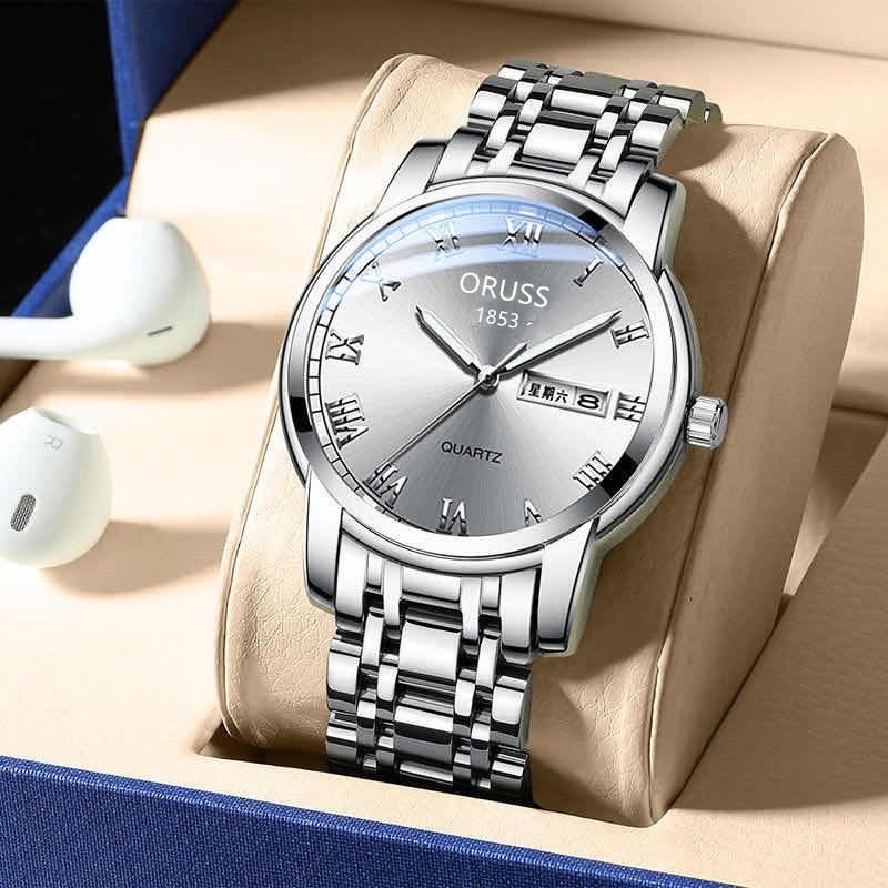 Swiss Brand Fully Automatic Movement Watch Men's Calendar Night Glow Non Mechanical Korean Version Steel Watch Business Leisure Sports Watch Men's Watch