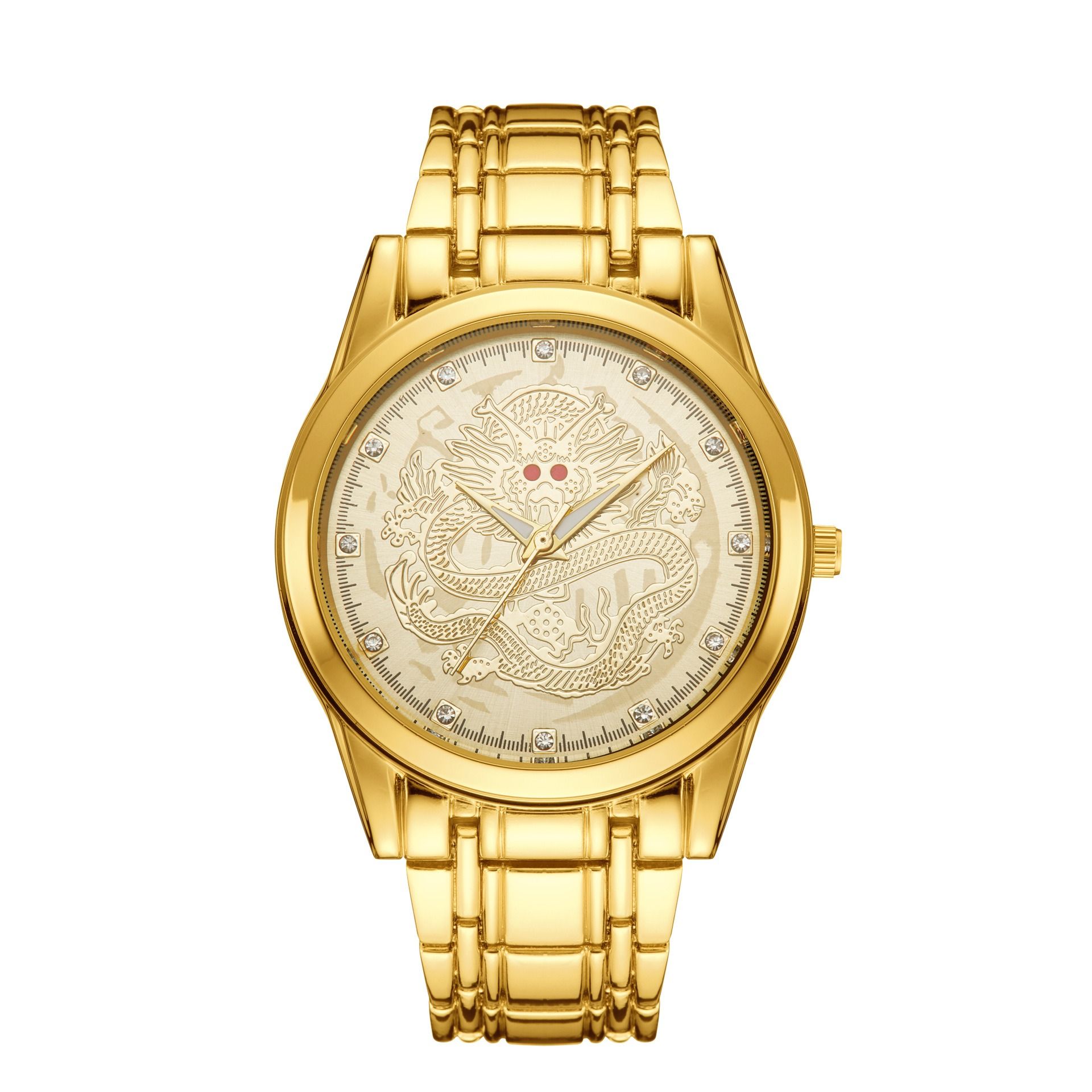 Swiss Brand Authentic Quartz Watch Men's Watch Dragon Gold Set with Diamond Waterproof Steel Band Watch Quartz Watch Men's Watch Fashion Watch Trendy Men's Personality Gold Watch