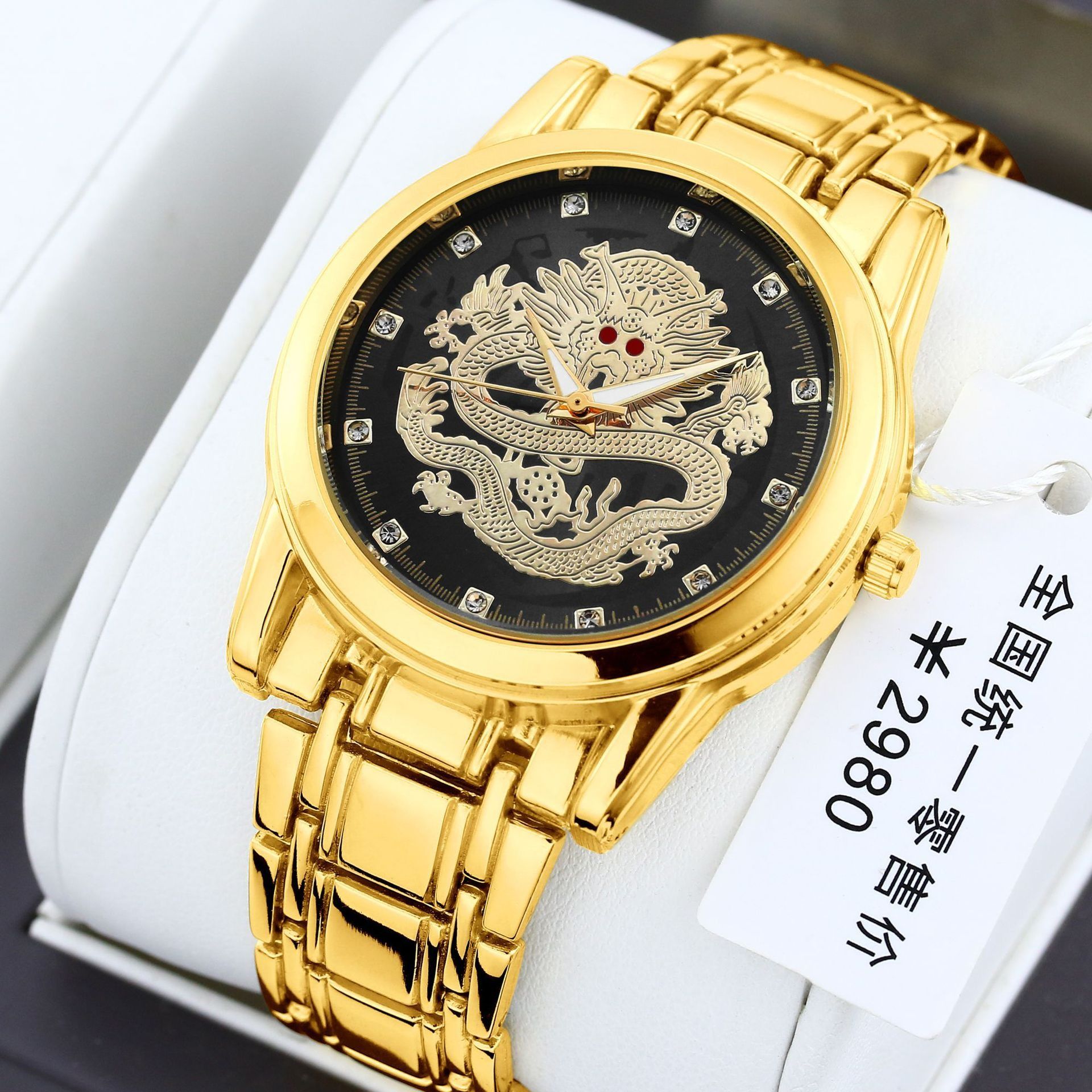 Swiss Brand Authentic Quartz Watch Men's Watch Dragon Gold Set with Diamond Waterproof Steel Band Watch Quartz Watch Men's Watch Fashion Watch Trendy Men's Personality Gold Watch