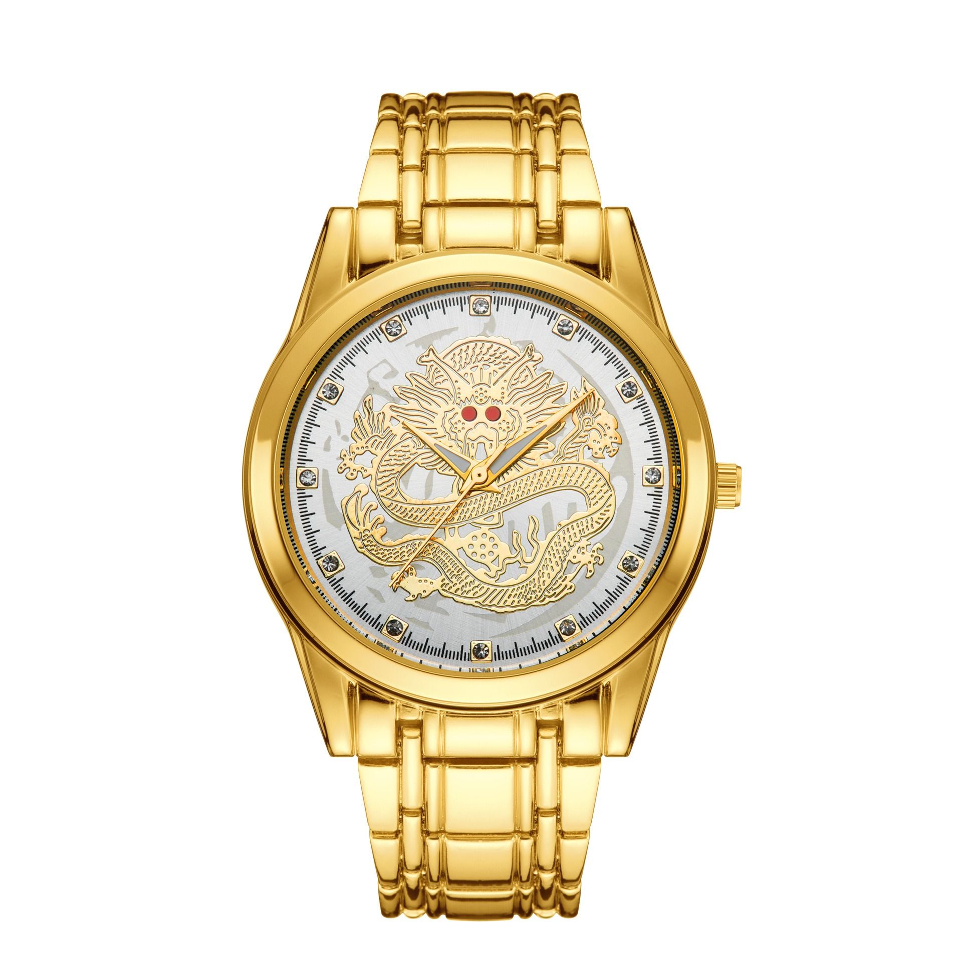 Swiss Brand Authentic Quartz Watch Men's Watch Dragon Gold Set with Diamond Waterproof Steel Band Watch Quartz Watch Men's Watch Fashion Watch Trendy Men's Personality Gold Watch