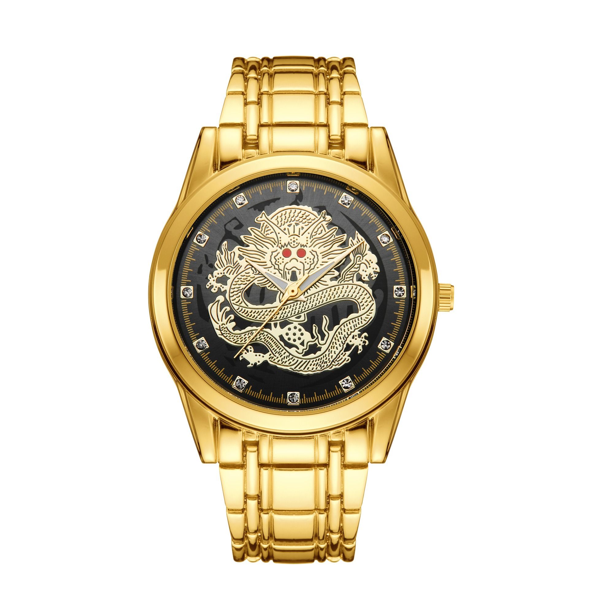 Swiss Brand Authentic Quartz Watch Men's Watch Dragon Gold Set with Diamond Waterproof Steel Band Watch Quartz Watch Men's Watch Fashion Watch Trendy Men's Personality Gold Watch
