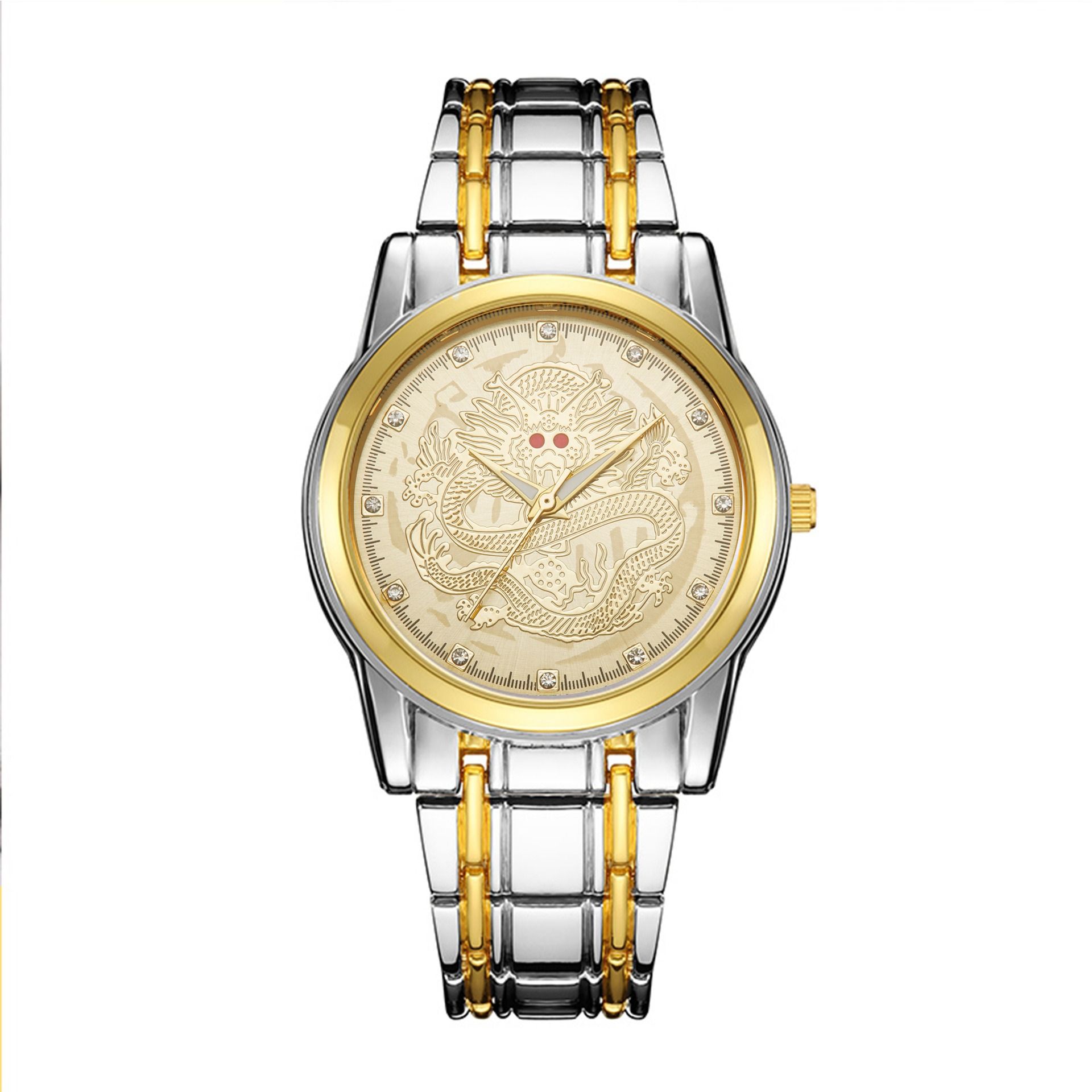 Swiss Brand Authentic Quartz Watch Men's Watch Dragon Gold Set with Diamond Waterproof Steel Band Watch Quartz Watch Men's Watch Fashion Watch Trendy Men's Personality Gold Watch