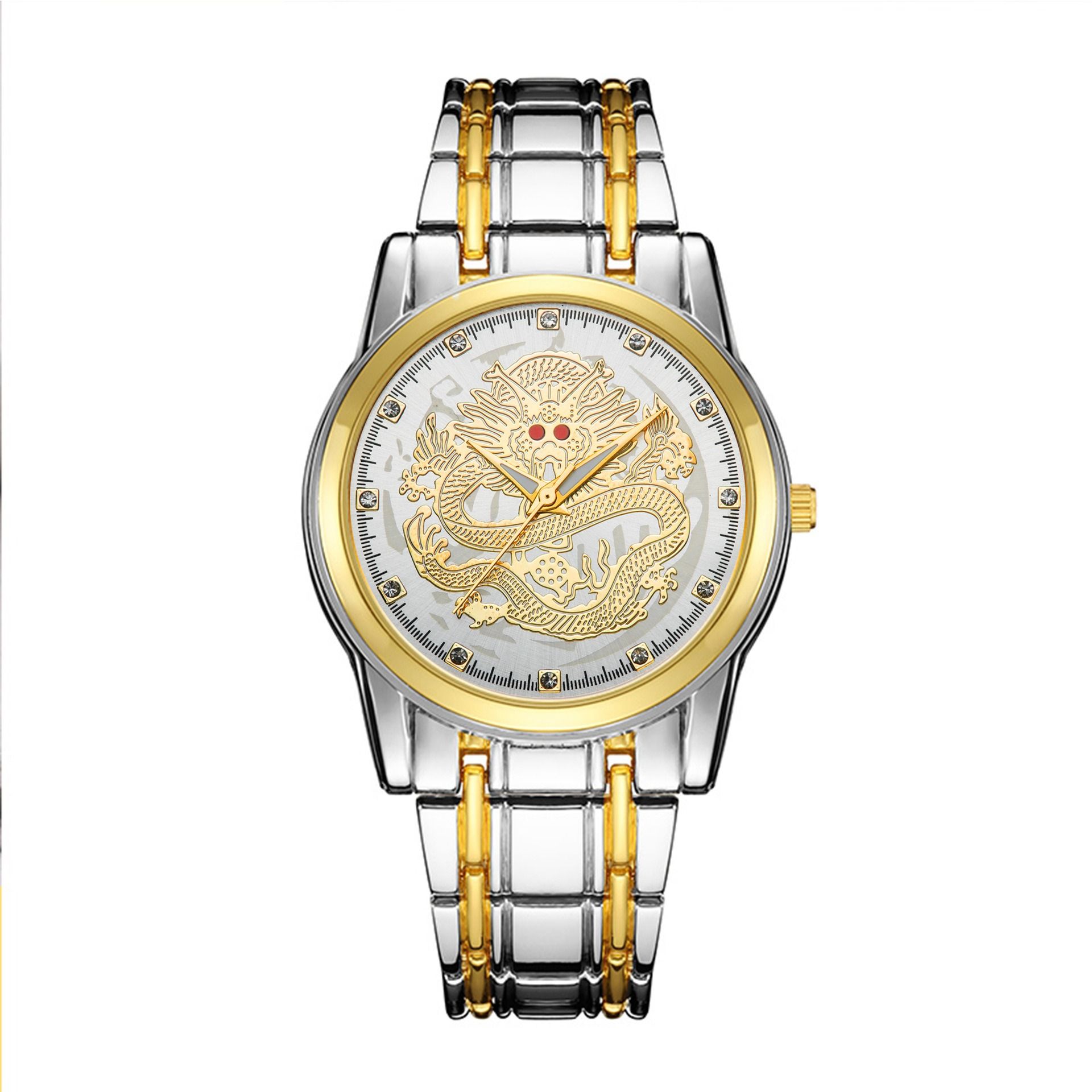 Swiss Brand Authentic Quartz Watch Men's Watch Dragon Gold Set with Diamond Waterproof Steel Band Watch Quartz Watch Men's Watch Fashion Watch Trendy Men's Personality Gold Watch