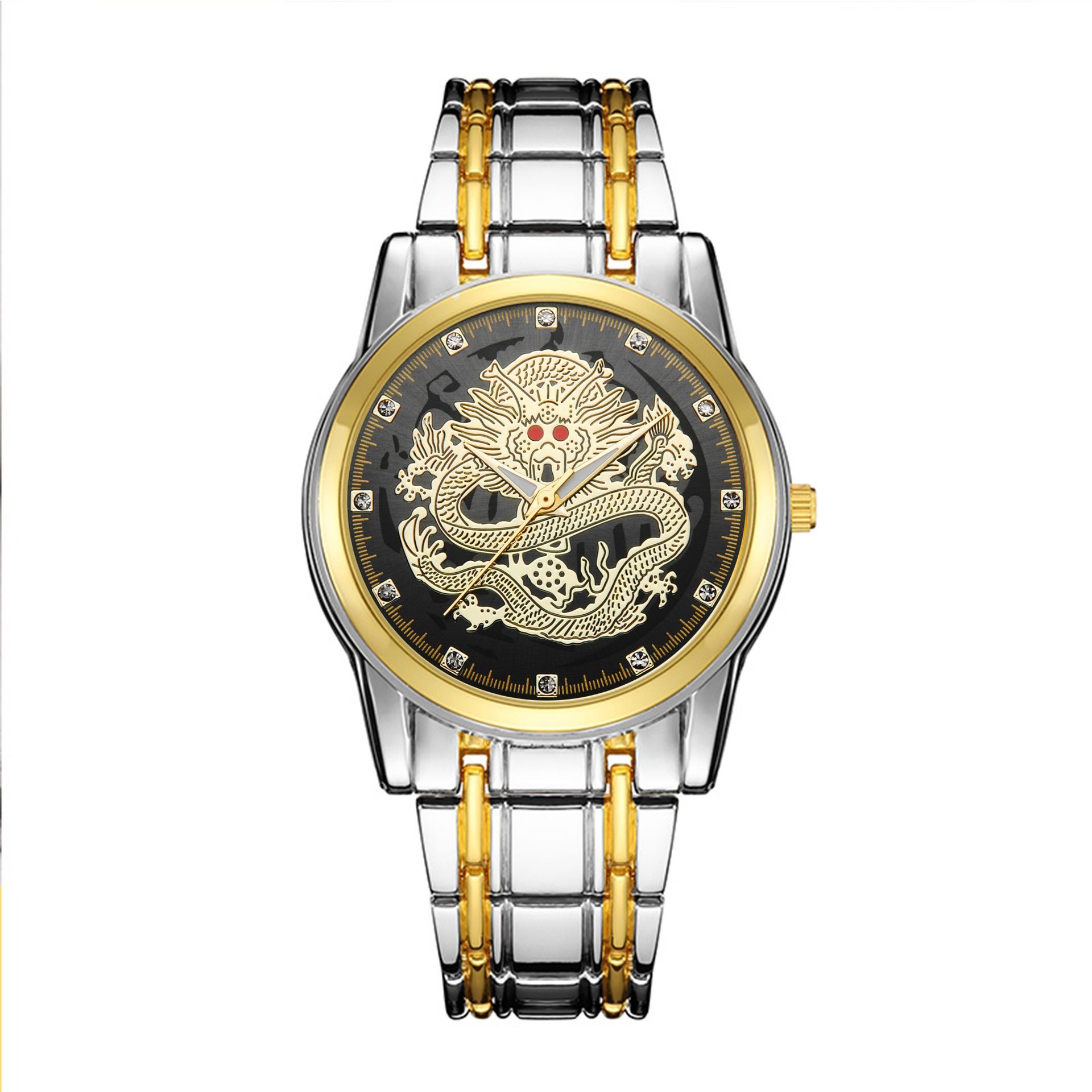 Swiss Brand Authentic Quartz Watch Men's Watch Dragon Gold Set with Diamond Waterproof Steel Band Watch Quartz Watch Men's Watch Fashion Watch Trendy Men's Personality Gold Watch