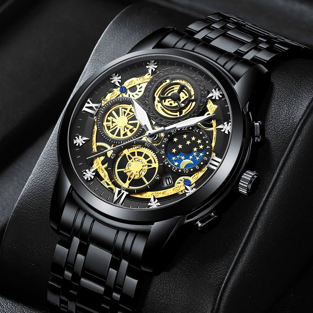 2024 Africa New 30m Waterproof Binbang Men's Quartz Watch Hollow Concept Waterproof Shrimp Multi-functional Watch Exquisite Coating Process Fine Polishing Details Design Comfortable Stylish