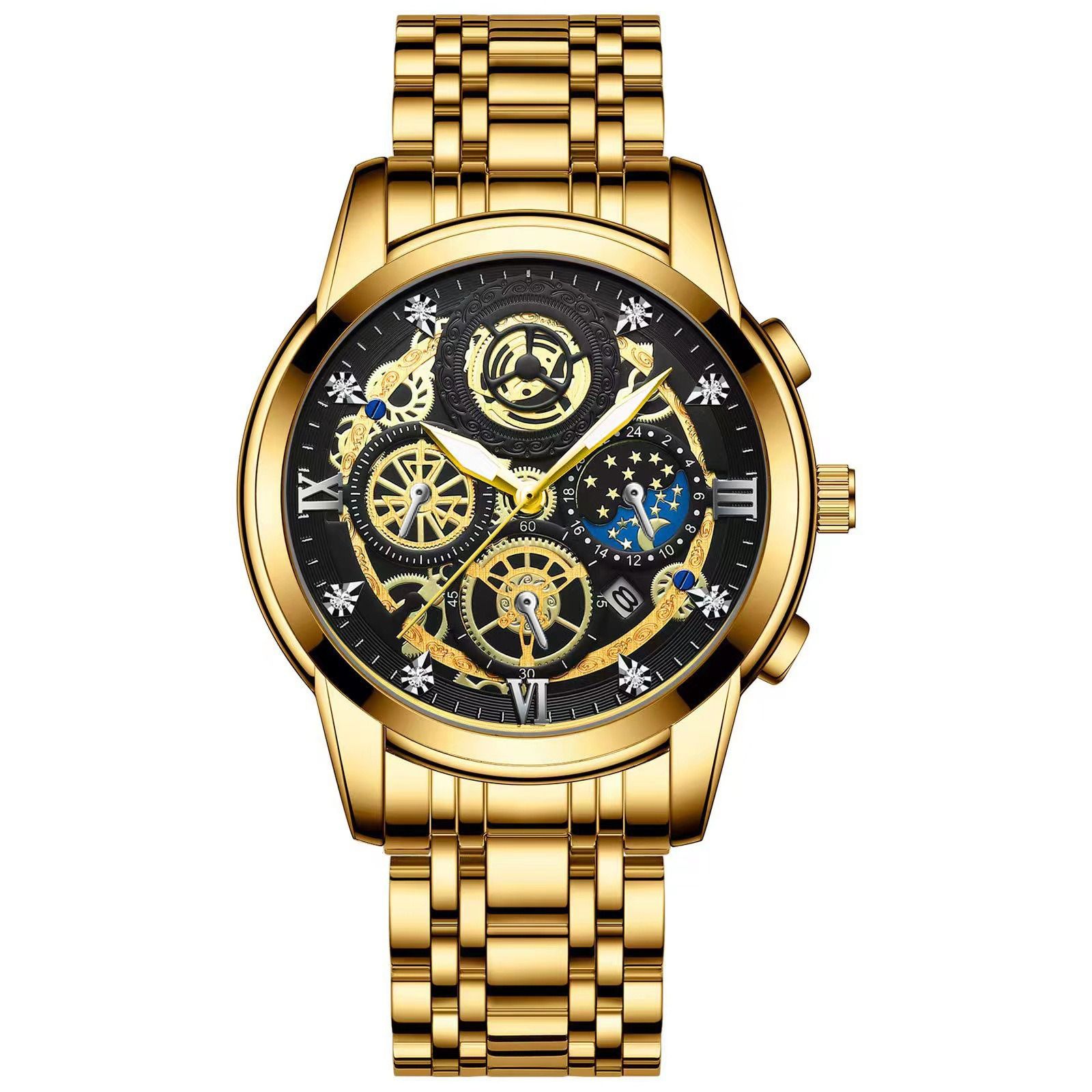 2024 Africa New 30m Waterproof Binbang Men's Quartz Watch Hollow Concept Waterproof Shrimp Multi-functional Watch Exquisite Coating Process Fine Polishing Details Design Comfortable Stylish