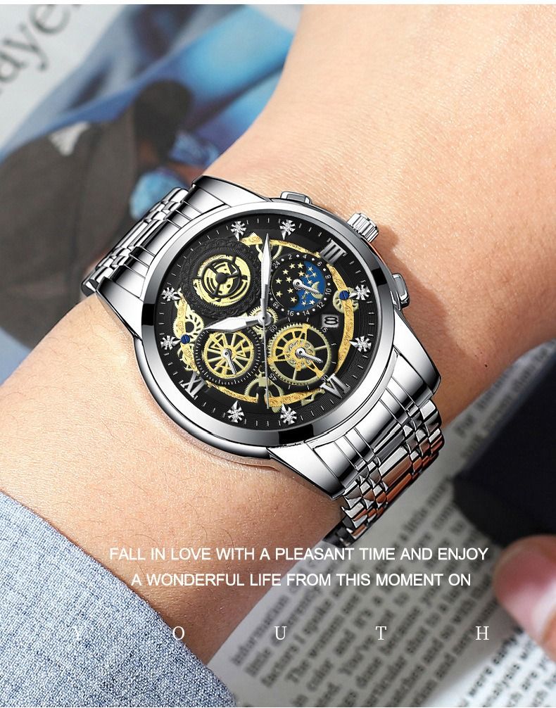 2024 Africa New 30m Waterproof Binbang Men's Quartz Watch Hollow Concept Waterproof Shrimp Multi-functional Watch Exquisite Coating Process Fine Polishing Details Design Comfortable Stylish
