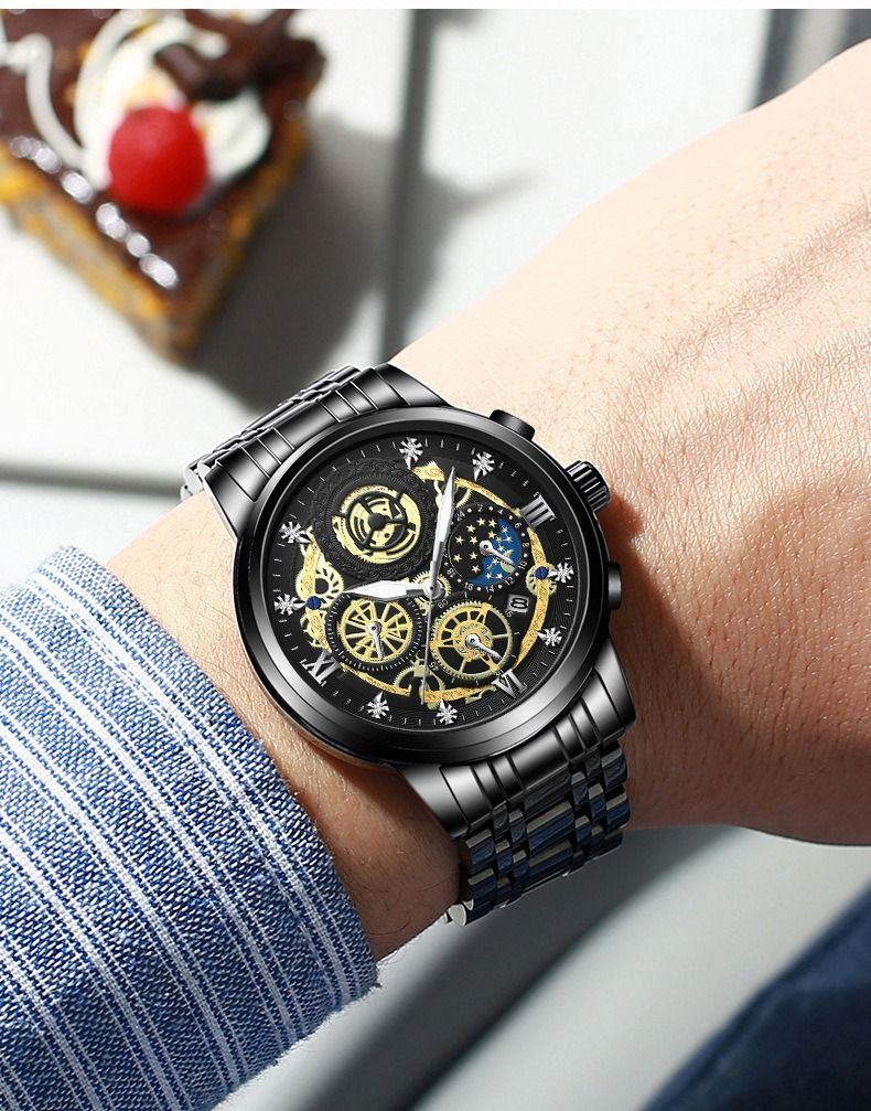 2024 Africa New 30m Waterproof Binbang Men's Quartz Watch Hollow Concept Waterproof Shrimp Multi-functional Watch Exquisite Coating Process Fine Polishing Details Design Comfortable Stylish