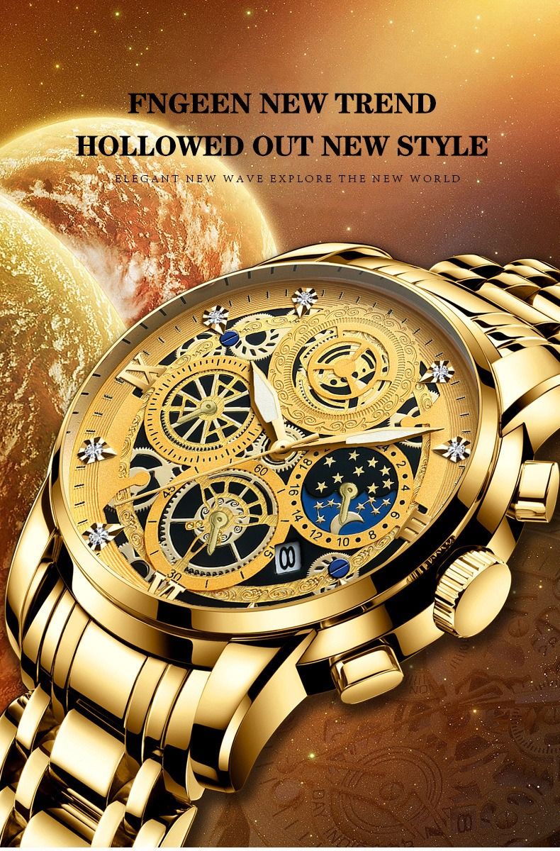 2024 Africa New 30m Waterproof Binbang Men's Quartz Watch Hollow Concept Waterproof Shrimp Multi-functional Watch Exquisite Coating Process Fine Polishing Details Design Comfortable Stylish