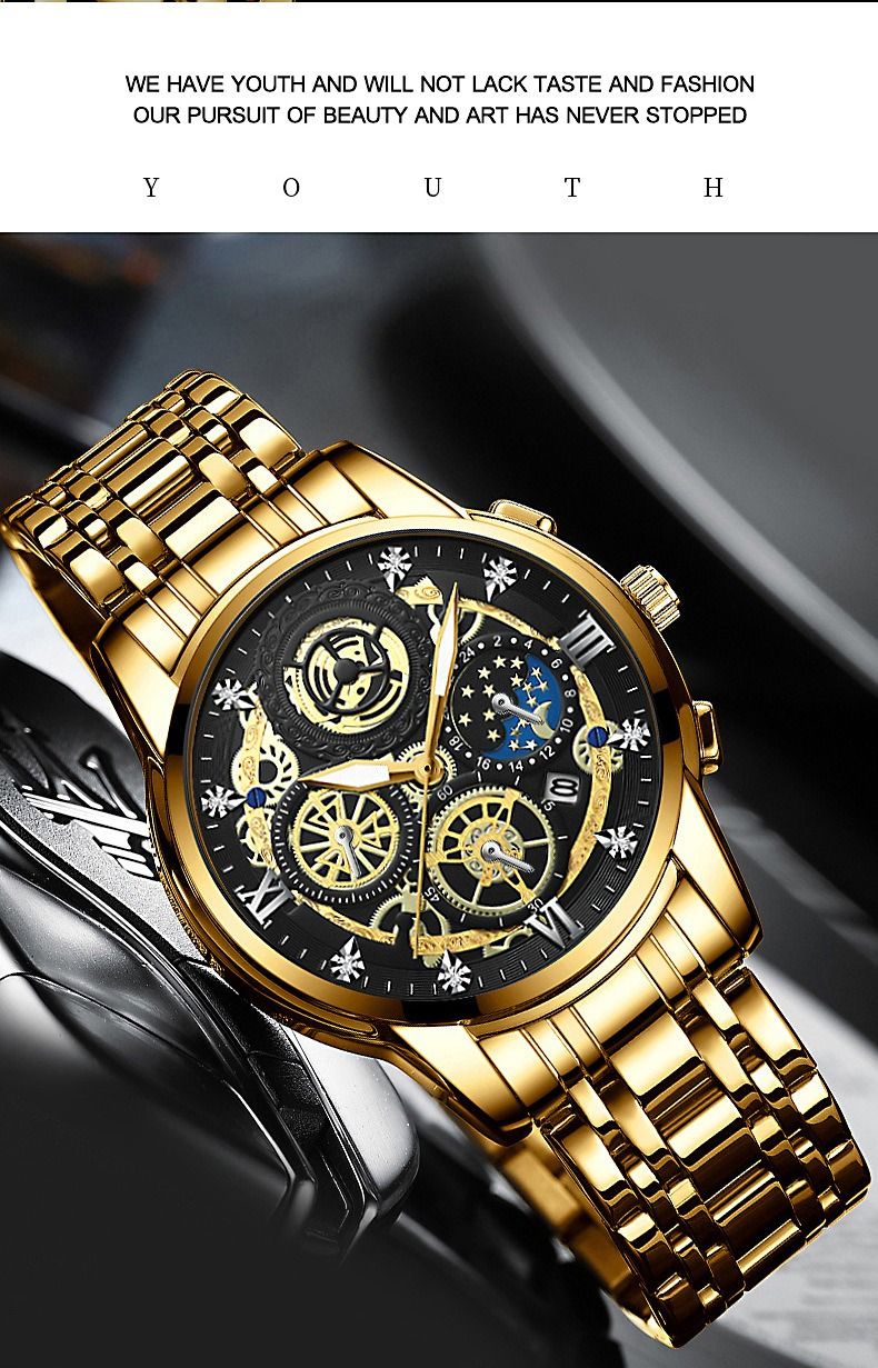 2024 Africa New 30m Waterproof Binbang Men's Quartz Watch Hollow Concept Waterproof Shrimp Multi-functional Watch Exquisite Coating Process Fine Polishing Details Design Comfortable Stylish