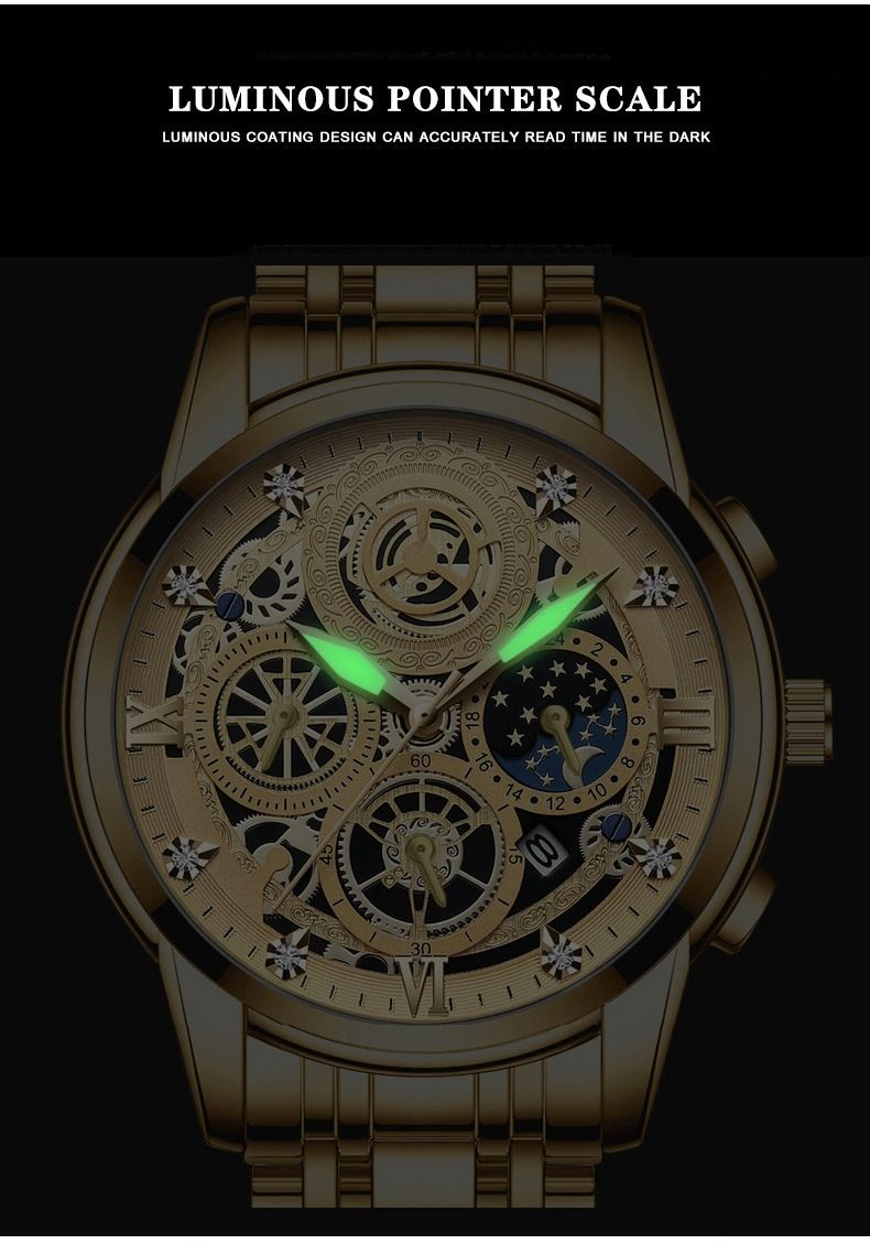 2024 Africa New 30m Waterproof Binbang Men's Quartz Watch Hollow Concept Waterproof Shrimp Multi-functional Watch Exquisite Coating Process Fine Polishing Details Design Comfortable Stylish