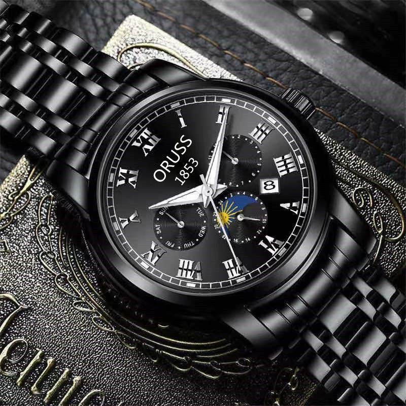 2024 Africa Fashion Automatic Non-mechanical Steel Belt Imitation Multi-functional Quartz Watch Student Fashion Watch Selling Calendar Glow-in-the-dark Sports Style Best Gift Choice Men School Student